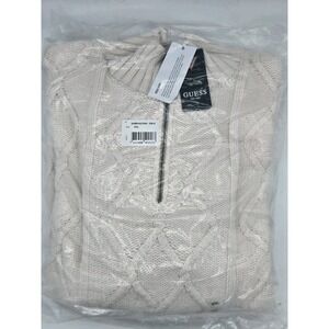 GUESS Mens Long Sleeve Diamond‎ Cable Half Zip Knit Sweater Yarn Blend Sz XXL